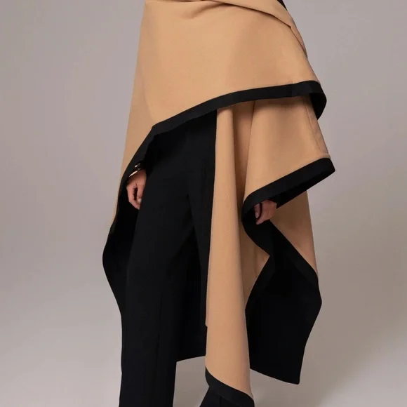 JLUXLABEL REVERSIBLE Tan and Black Women's Cape SHAWL/ COAT - Picture 12 of 16